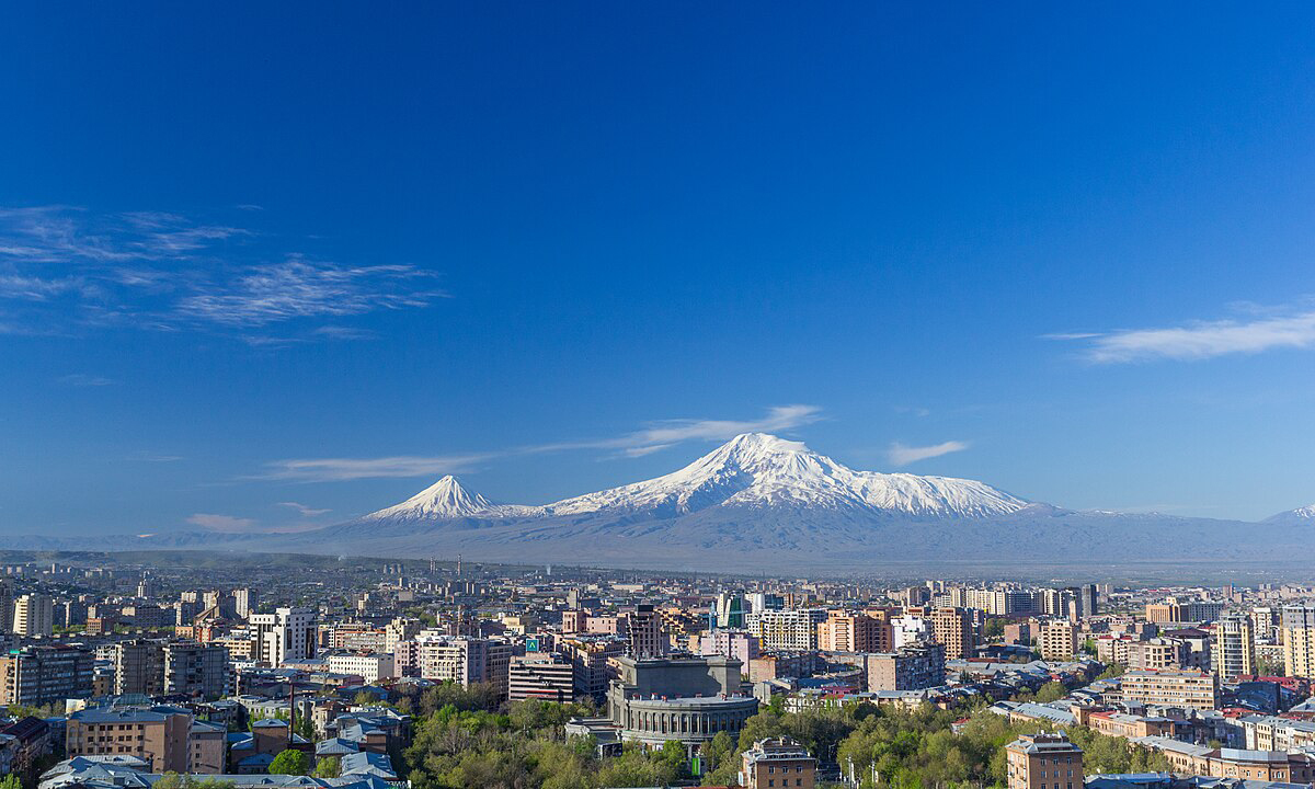 Mount Ararat and the Yerevan skyline in spring